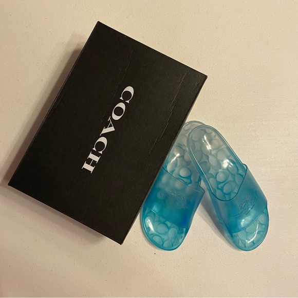 Coach Shoes - Coach Women's Clear Blue Logo Slide Sandals